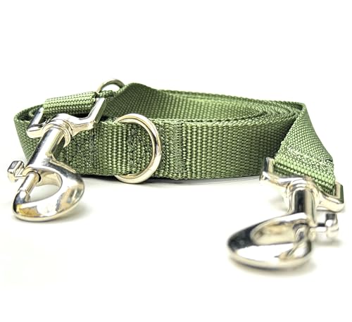 Leisegrün Hundeleine 3m aus Nylon – verstellbare Führleine mit 2 Karabinern für kleine & mittelgroße Hunde – Olivgrün (Modell Kenmare, 180 g)