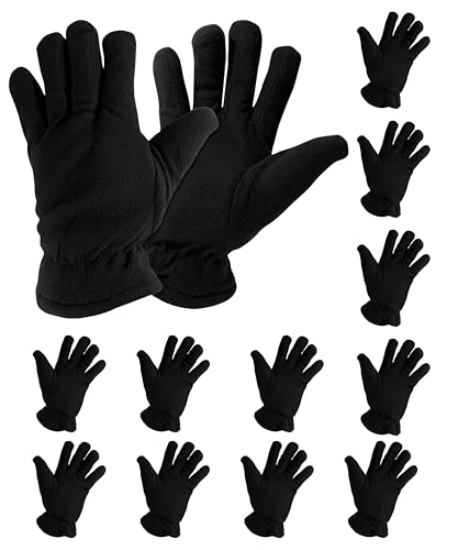 Image of 12 Pair Winter Fleece Gloves Mens Thermal Soft Warm Cozy Cold Weather Outdoor Sports