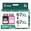 67XL 67 6055e 2755e 2800e 2855e 6000 Ink Cartridges Black/Color Combo Pack Compatible for HP Printer DeskJet 6055e 2700 4155e 4255e 4100 2700e 2734e 2800 2852e Envy 6055e 6455e 6400 Series (2-Pack)
