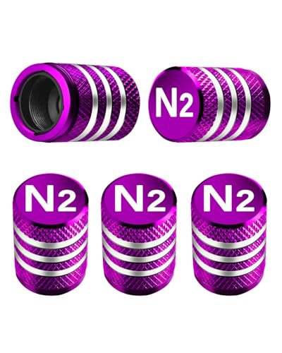 Tire Valve Stem Caps Cover - (5 Pack) Tire Air Cap N2 Nitrogen Metal with Plastic Liner Corrosion Resistant Leak-Proof for Car Truck Motorcycle Bike Purple