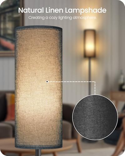Image of Dimmable Black Floor Lamp for Living Room with Remote and Foot Switch, Corner Floor Lamp for Bedroom, Modern Standing Tall Lamp, 10W 900LM Bulb Included, 3000K-6500K, Linen Shade, FCC Listed B06LD05W1