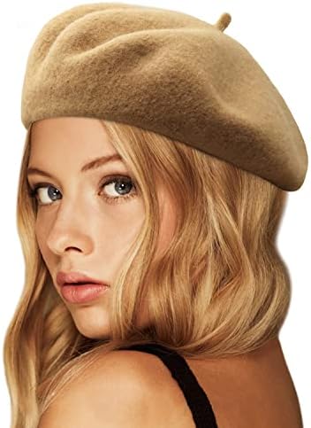 Wheebo Wool Beret Hat,Solid Color French Style Winter Warm Cap for Women Girls (Camel)