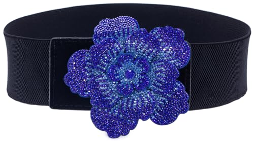 ALAIX Women's Belt Shiny Flower Buckle Bling Stretchy Wide Dress Belts for Women Sparkle Rhinestone Elastic Waistband