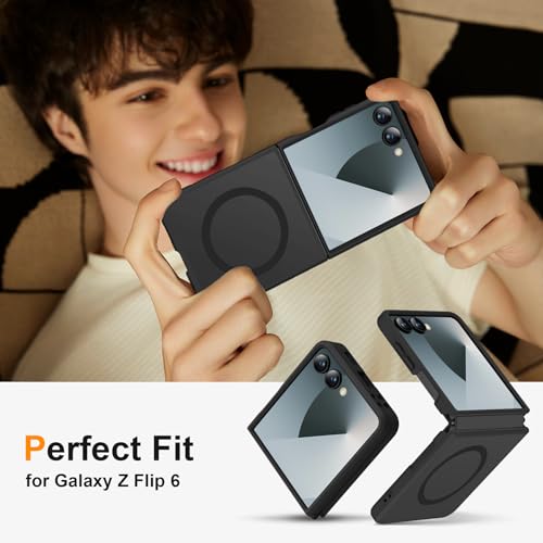 Image of ORETECH Magnetic for Samsung Galaxy Z Flip 7 Case, with [2 x Screen Protector] Translucent Back Non-Slip Hard PC Shockproof Bumper Protective Case for Samsung Z Flip 7 - Black