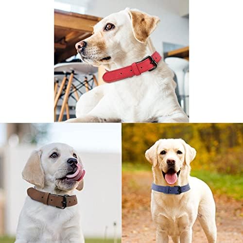 Sunallwell Dog Collar, Adjustable Soft Super Fiber Leather Padded Collar Heavy Duty for Small Medium Large Size Dogs(Fit Neck Girth 15-19 in/weight 33-66lb) with Alloy Buckle D Ring (Blue)