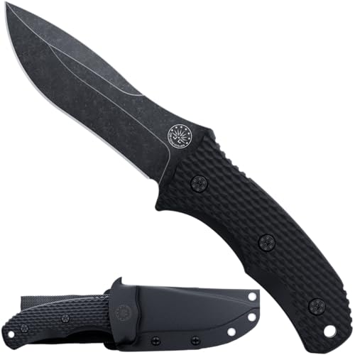 Off-Grid Knives - Backcountry Blackout V2 Fixed Blade with Cryo D2 Blade Steel, Full Tang, Grippy G10 Scales, Kydex Sheath with Lo-Pro Belt Clip, Camping, Hunting, Bushcraft, Survival