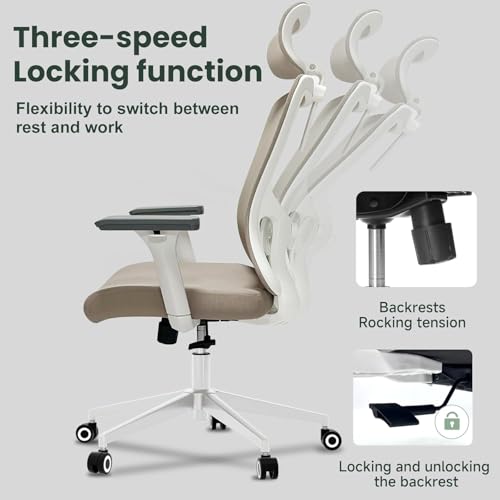 Image of Monhey Office Chair, Ergonomic Office Chair, Home Office Desk Chair for Big and Tall People, Computer Chair with Adjustable Headrest, Lumbar Support, Flip-Up Arms, PU Wheels (03khaki)