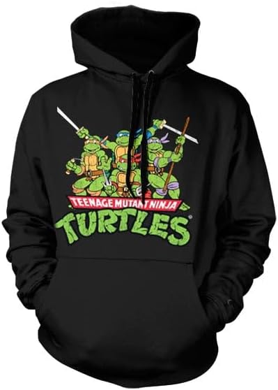 Teenage Mutant Ninja Turtles Officially Licensed Distressed Group Hoodie (Black), Large