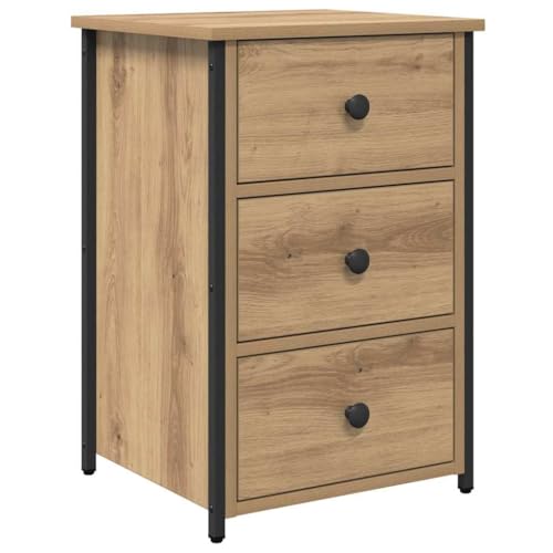 vidaXL Artisan Eichen-Nachtisch – minimalistischer Nachttisch mit 3 Schubladen. Robuster und stylischer Stauraum für Dein Schlafzimmer. Perfekt...