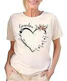 Custom Grandma Shirt with Grandkids Names Custom Floral Heart Shirts on Mother Day Personalized Grandma Shirt from Grandchildren Customize Soft Cotton T-Shirt for Women