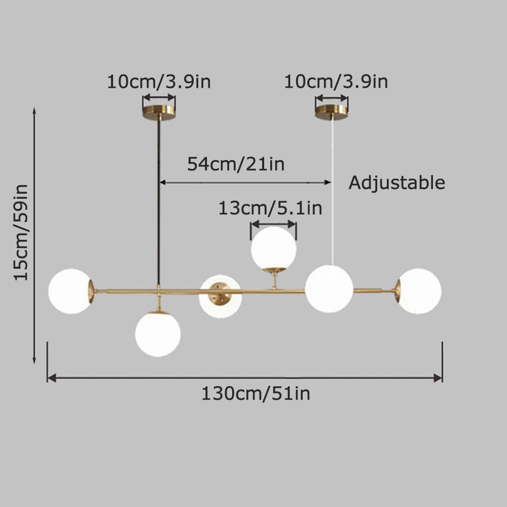 6 luces E27 Lámpara de araña moderna del norte de Europa Lámpara de bola de cristal Industrial 51 "Lámpara colgante de techo para sala de estar Comedor Decoración de arte Restaurante
