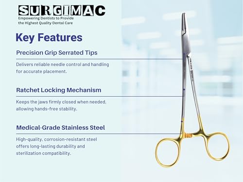Image of SurgiMac 6.5 inch Locking Needle Holder Forceps - Crile-Wood Design for Medical, Ortho, and Veterinary Use - Stainless Steel Tool with Serrated Jaws