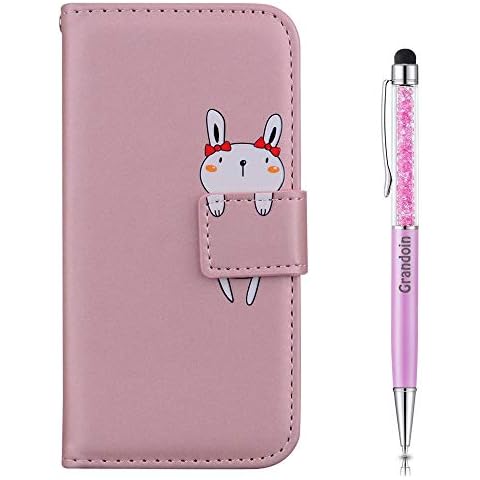 Grandoin Kompatibel mit iPhone 12 Mini Hülle, [Cartoon Tiere] Handyhülle im Brieftasche-Stil, Handytasche PU Leder Flip Cover Bunte Muster Book Case Schutzhülle für iPhone 12 Mini (6,1 Zoll) (Rosa) thumbnail