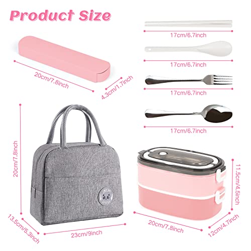 Image of Lunch Box - 2 Tier Bento Box with 3 Compartments & Cutlery