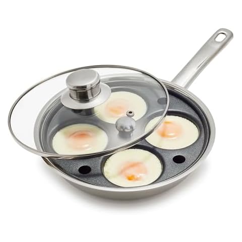 Sur La Table 14" Egg Poacher Nonstock Stainless Steel Pan with Lid, 4 Egg Cup Insert Cover