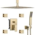 Brushed Gold Shower System with 4 PCS Shower Body Spray Jets & 12’’ Ceiling Shower Head & Handheld Spray, DASAN Full Body Shower Faucet System with Jets Rainfall Shower Combo Set, SA-SS03BBG-S12C