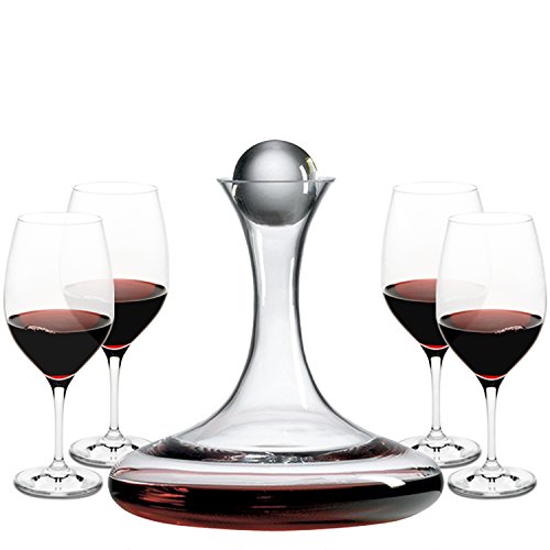 Ravenscroft Crystal | European-Made Decanter Gift Set |1 Handblown Decanter with Stopper (65 Fl Oz) and 4 Wine Glasses (21 Oz) | 100% Lead-Free Crystal