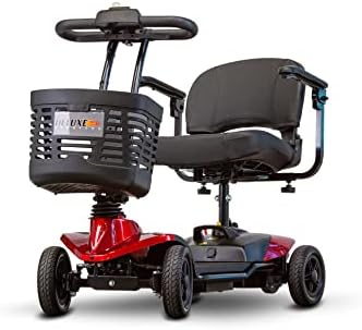 Deluxe Voyage Portable Electric Mobility Scooter 4 Wheel – for Seniors and Adults Comes w/Basket Long Range Battery Pack 9 Miles Driving Range – Easy Collapsible 300lbs Weight Capacity Travel Scooter