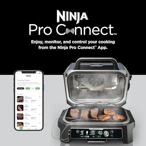 Image of Ninja Woodfire Pro Connect XL Outdoor Grill & Smoker | Bluetooth, App Enabled | 7-in-1 Grill, BBQ Smoker, Outdoor Air Fryer | Woodfire Technology | Built-In Thermometer | Green & Gold | OG951GN2