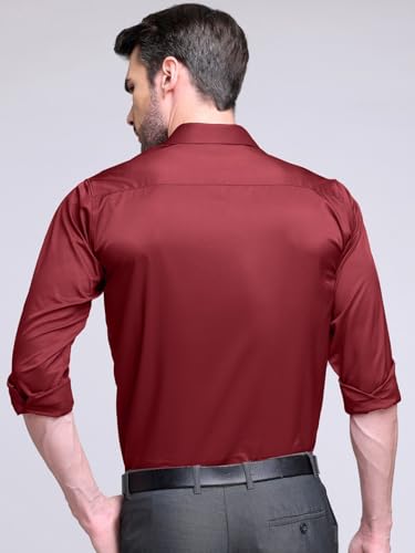 Image of IndoPrimo Men's Satin Shirt with Spread Collar Neck Line Solid Pattern Full Sleeves Regular Fit Western Style and Standard Length