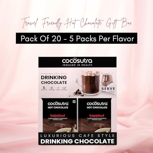 Image of COCOSUTRA Drinking Chocolate Mix | Hazelnut | 20 Single-Serve Sachets (20g Each) | Vegan & Gluten Free | No Preservatives | Enjoy Hot or Cold | Ready in 2 Minutes | 400g