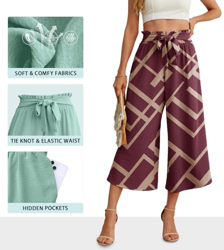 Image of IWOLLENCE Women Flowy Loose Wide Leg Pant Summer Beach Casual Trousers high Waist Adjustable Knot Business Work Casual Pants