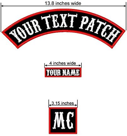 5 Pcs Embroidery Custom Rocker Biker Iron on/Sew on Personalized Mortorcycle Name Patch for Veterans Jackets, Vest(White Fabric+Red Border)