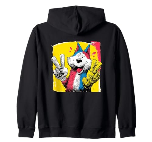 Cartel gráfico Retro de Husky Double Peace con Personaje Pop Dog Sudadera con Capucha