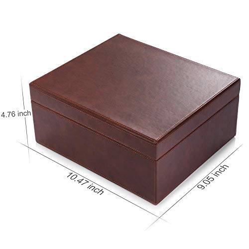 MEGACRA Desktop Cigar Humidor, Cedar & Leather Cigar Storage Box Well Seal Design with Tray and Adjustable Divider, Glass Hygrometer and Rectangle Humidifier, Holds 25-75 Cigars