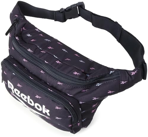 Reebok Riñonera cruzada ligera y elegante para mujeres y hombres con correa ajustable, Davis Black, Talla única, Riñonera para cinturón