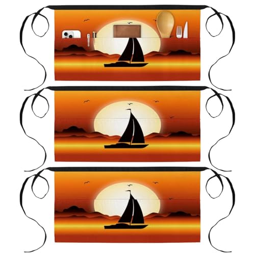 Tablier court de chef orange lot de 3 avec 3 poches pour cuisine et bistrot