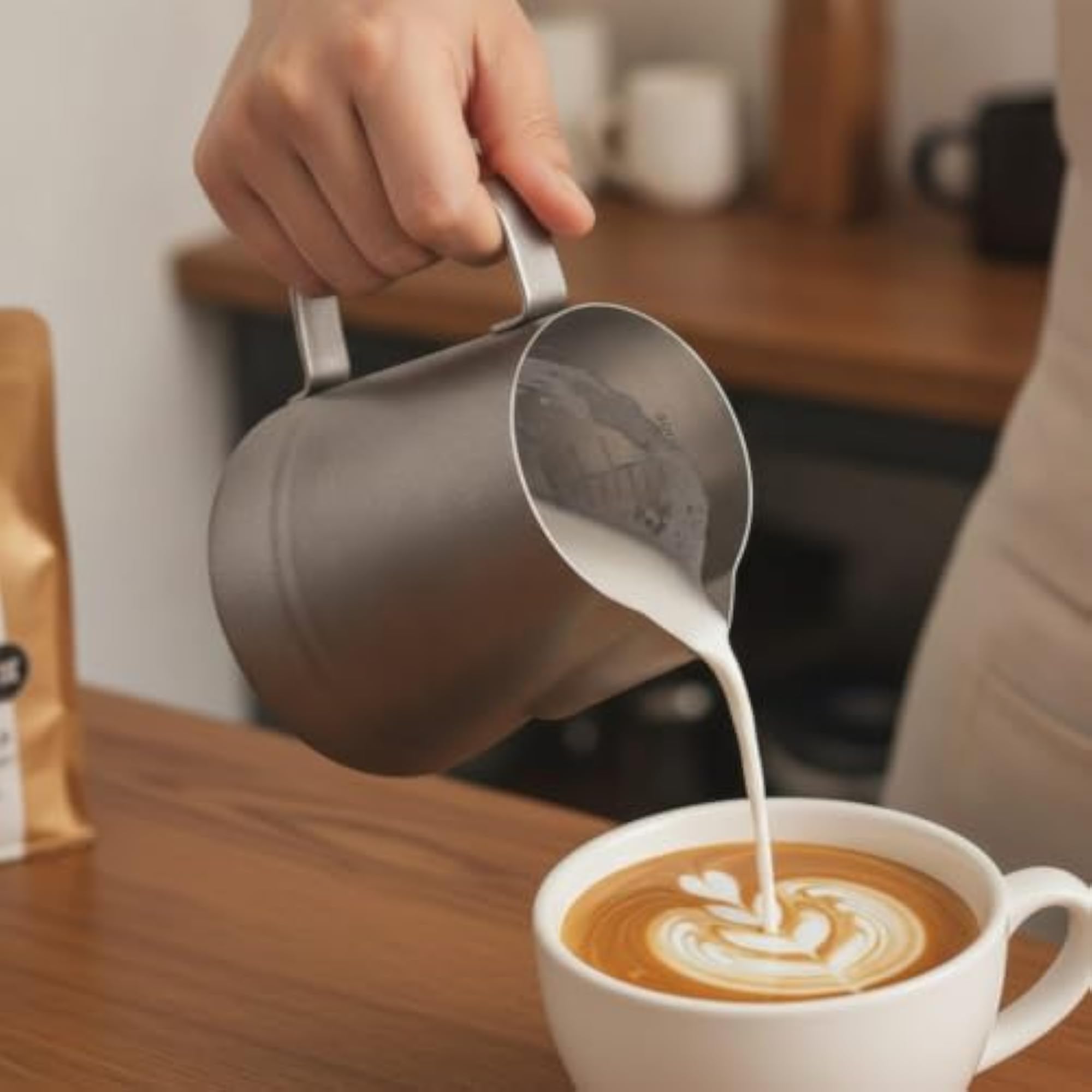 Pointed Spout Milk Frothing Pitcher Brushed Espresso Frothing