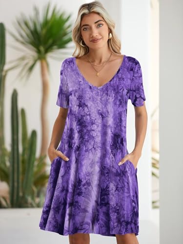 Image of BELAROI Women Casual Summer Dresses Loose Tshirt Beach Sundress V Neck Plus Size Swing Tunic Pockets
