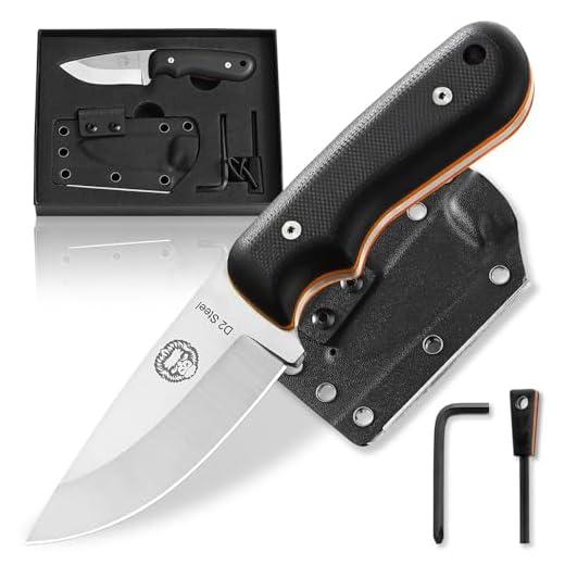 Survival Knife | Bushcraft Neck Knife Men's Gift Set Fixed Blade Kydex Sheath & Ferro Rod - Full Tang EDC D2 Blade - Nonslip Handle - Great For Camping Trekking