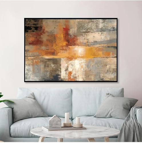 Peinture à l'huile dorée de style scandinave abstrait avec cadre chic
