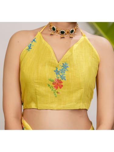 Image of SIRIL Women's Cotton Linen Printed Saree With Unstitched Blouse Piece