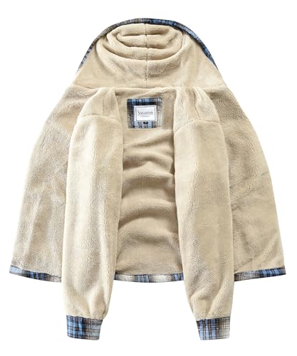 Men's Zip Up Flannel Shirt Jacket Fleece Lined Long Sleeve Plaid Coat Heavyweight Hoodie with Hood2