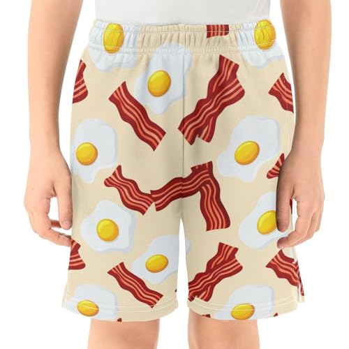 J JOYSAY Fried Egg Bacon Tan Boys Athletic Shorts Kids Youth Casual Shotrs with Elastic Waistband Pockets2
