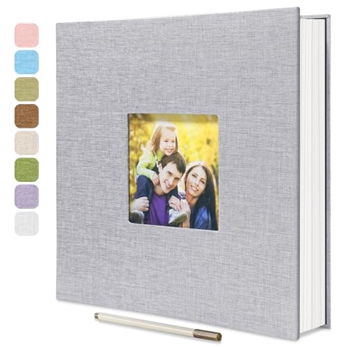 HoneyTolly Large Photo Album Self Adhesive, DIY Scrapbook Album for 600 Photos, 13"x12.6" 120 Pages Light Grey Linen Cover Memory Book