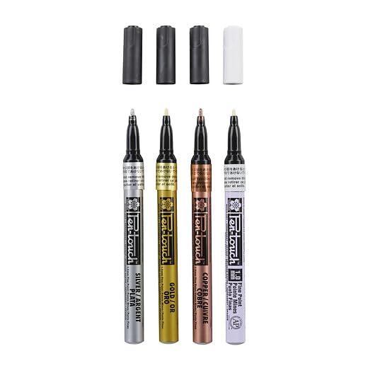 Sakura Pen-Touch Handlettering Set – 4 Metallic DekoMarker (Gold, Silber, Kupfer, Weiß), Feine Spitze 1,0 Mm