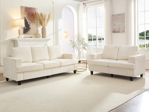 Image of Mjkone 2 Pieces Living Room Sofa Sets, 82 inch W 3 Seat Sofas Couch and Loveseat Set, Sofas Couches Living Room Furniture Set, Sectional Couch Set for Home Office, 3-Seat Sofa + Loveseat, Beige
