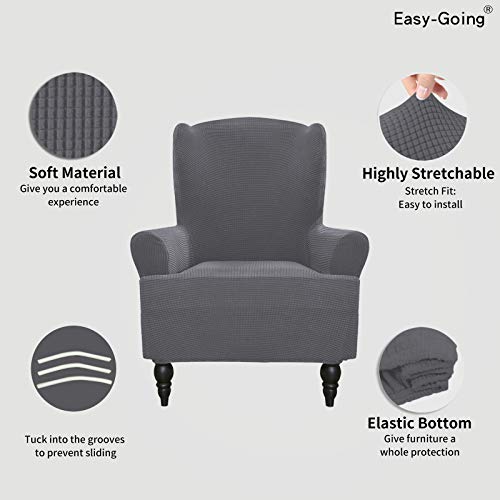 Image of Easy-Going Stretch Wingback Chair Sofa Slipcover Gray | 1-Piece Sofa Cover Furniture Protector Couch Soft with Bottom, Spandex Jacquard