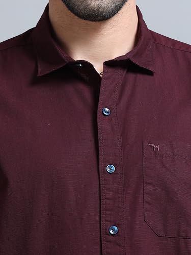 Image of Men Slim Fit Solid Spread Collar Casual Shirt