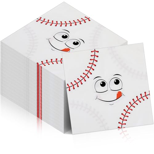 AmazingSpark 48 Pcs Baseball Paper Napkins 13 x 13 Inches Disposable Napkins Sports Theme Party Supplies for Birthday Baseball Themed Party Decorations(Cartoon)