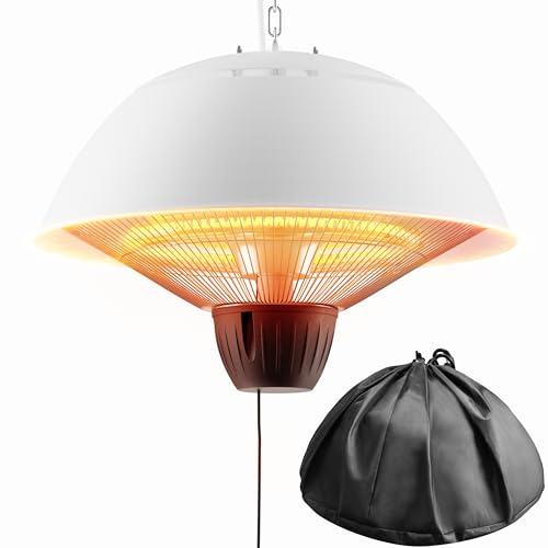 Electric Outdoor Heater, 1500W Hanging Ceiling Mounted Infrared Patio Heater for Outdoor Use, Waterproof Electric Heater for Porch, Balcony, Garage, Adjustable Height, White