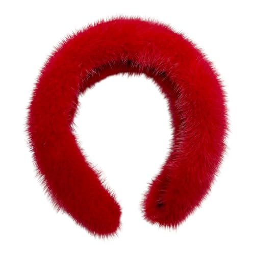 Queenbox Elastic Faux Fur Headband, Soft Furry Solid Winter Hairband for Women Fashion Makeup Trendy, Red