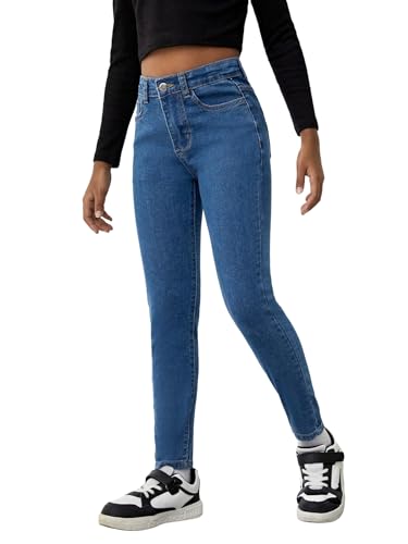 Floerns Girls Casual Zipper Fly Skinny Denim Jeans High Waisted Jean Trousers with Pockets