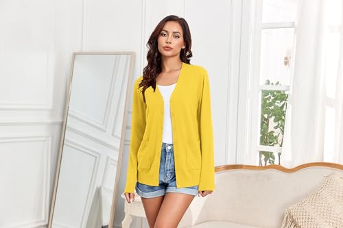 Image of TASAMO Women's Lightweight Button Down Cardigan Sweaters Long Sleeve Classic V Neck Knit Soft Shrugs with Pocket