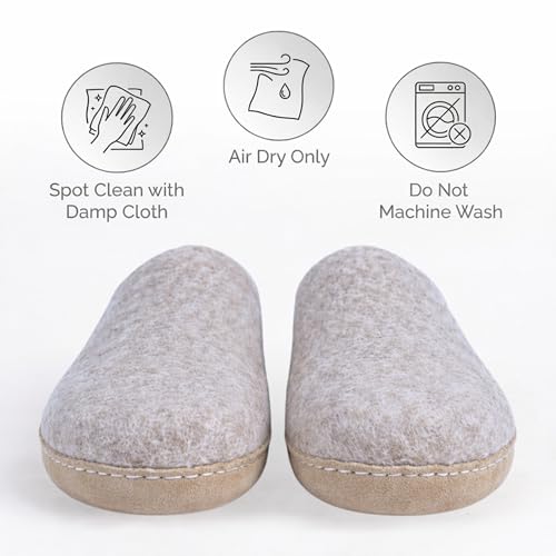 Image of Wool Felt Mule Slippers for Women & Men, Handmade 100% Natural Wool Backless House Shoes with Premium Suede Sole, Warm Breathable Indoor Slip-On