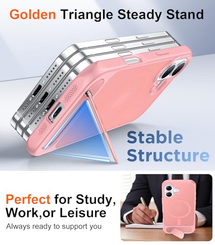 Image of Designed for iPhone 17 Case, [Built-in Invisible Kickstand][Compatible with MagSafe][Military Grade Shockproof] Slim Translucent Matte Phone Case 6.3 inch (Pink)